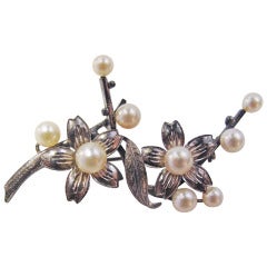 Vintage Sterling Silver Pin w/ Real Pearl Flowers