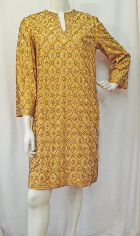 Marie McCarthy for Larry Aldrich Gold Sequin and Beaded Dress For Sale ...