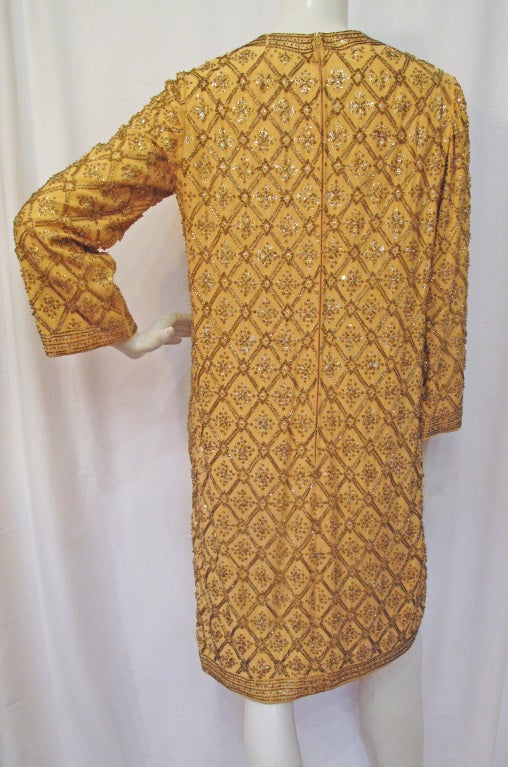 Marie McCarthy for Larry Aldrich Gold Sequin and Beaded Dress In Excellent Condition For Sale In Brooklyn, NY