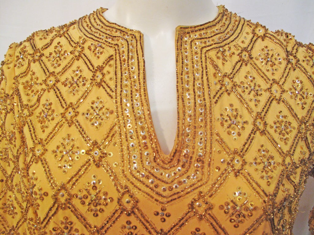 Women's Marie McCarthy for Larry Aldrich Gold Sequin and Beaded Dress For Sale