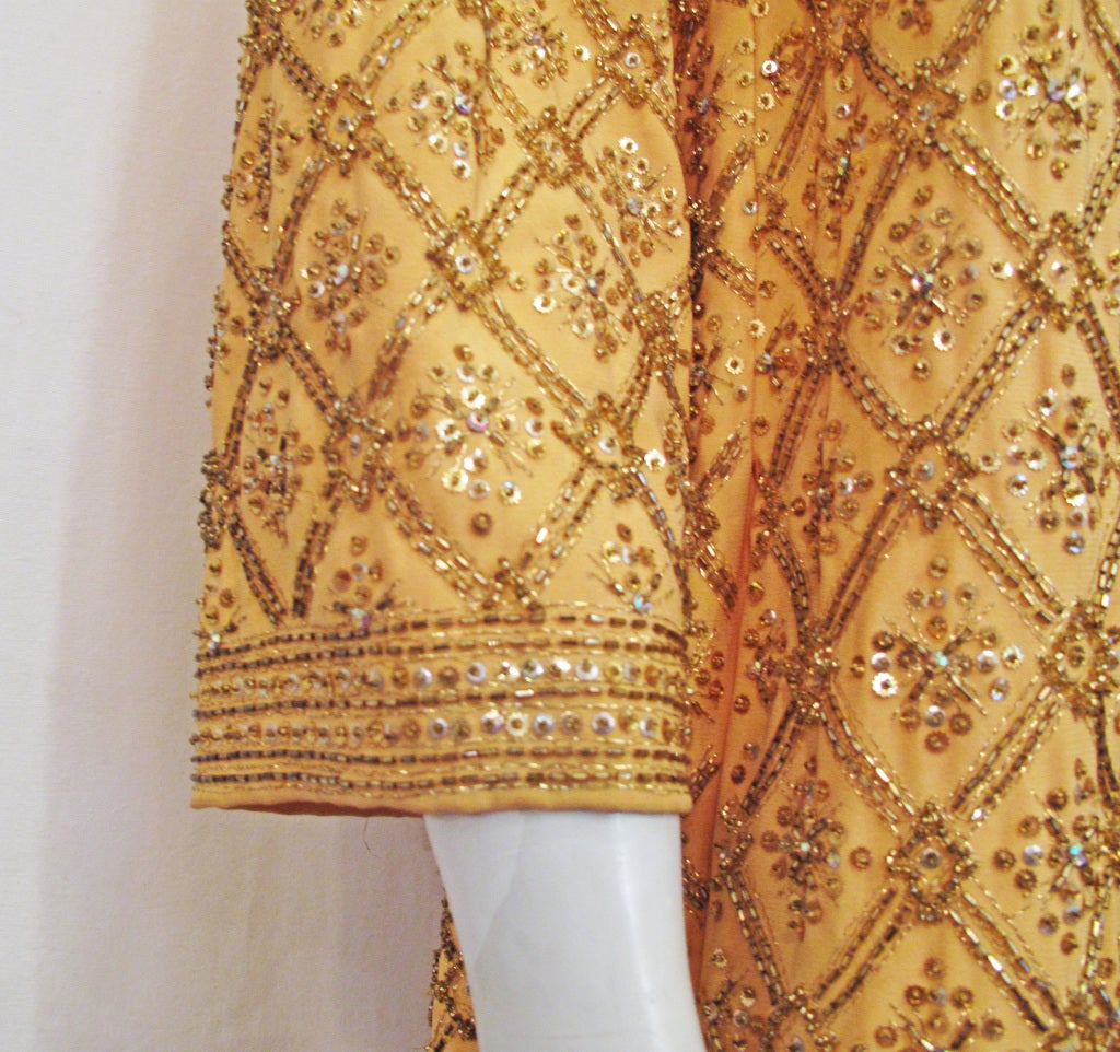 Marie McCarthy for Larry Aldrich Gold Sequin and Beaded Dress For Sale 1