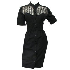 Thierry Mugler Black Mesh Cut Out Collared Dress