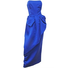 Victor Costa Electric Blue Strapless Bow Gown