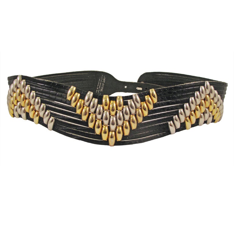 Jose Cotel Black Leather Thick Belt w Gold and Silver Studs at 1stdibs