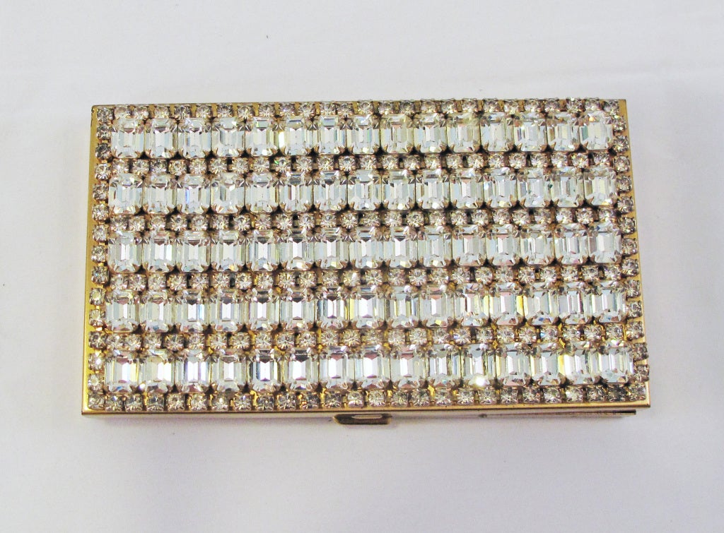 Women's Rhinestone and Gold Tone Vintage Compact Clutch