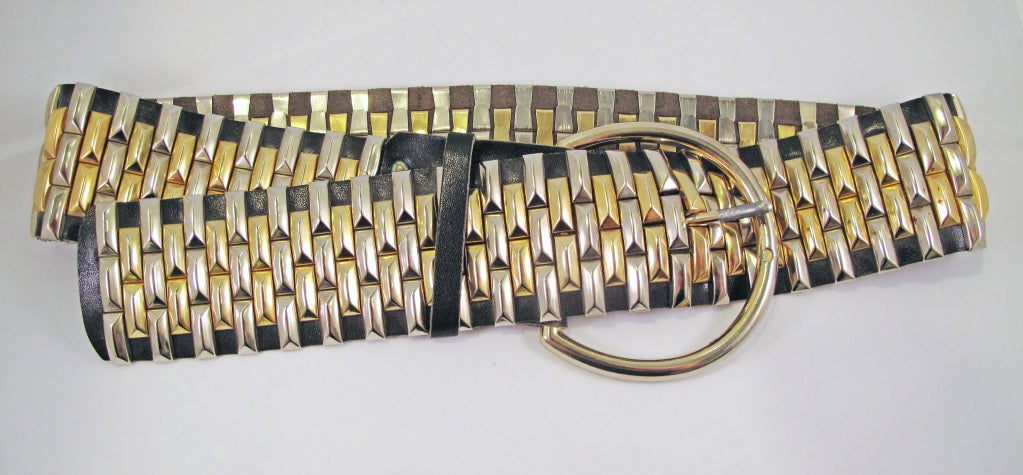 Jose Cotel Black Leather w Gold and Silver Studs Belt