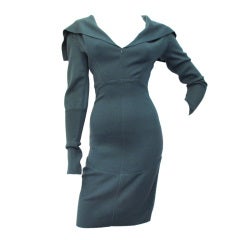 Azzedine Alaia Teal Seamed Wool Dress Azzedine Alaia Teal Seamed Wool Dress