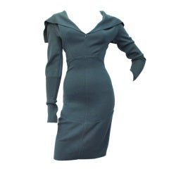 Azzedine Alaia Teal Seamed Wool Dress