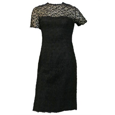Vintage Anne Fogarty Boutique Nude Lined Black Ribbon Dress