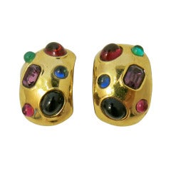Ciner Gold Tone Cabochon Earrings