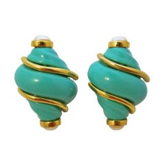 Vintage Kenneth Lane Turquoise and Gold Tone Earrings
