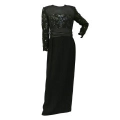 Vintage 1980s Christian Dior Black Sequin and Sheet Top Gown
