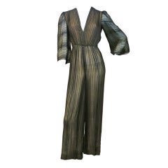 Vintage Pauline Trigere for Bergdorf Transparent  Black and Nude Striped Jumpsuit