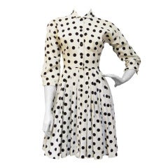 Vintage 1950s Claire McCardell White w Black Polka Dots Dress