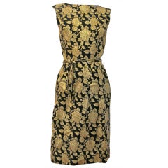 Vintage Stunning Glam Black w. Gold Roses Fitted Cocktail Dress