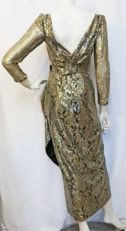 LILLIE RUBIN Gold Lace and Sequin Evening Gown at 1stdibs