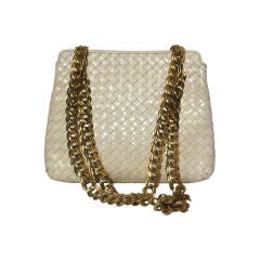 BOTTEGA VENETA Patent Weave Purse with Gold Chain