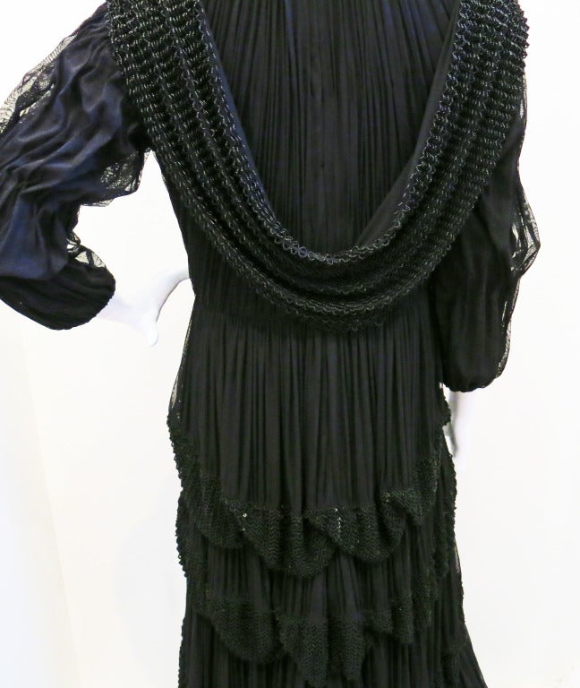 Cachet Black Beaded Layered Goth Gown For Sale 2