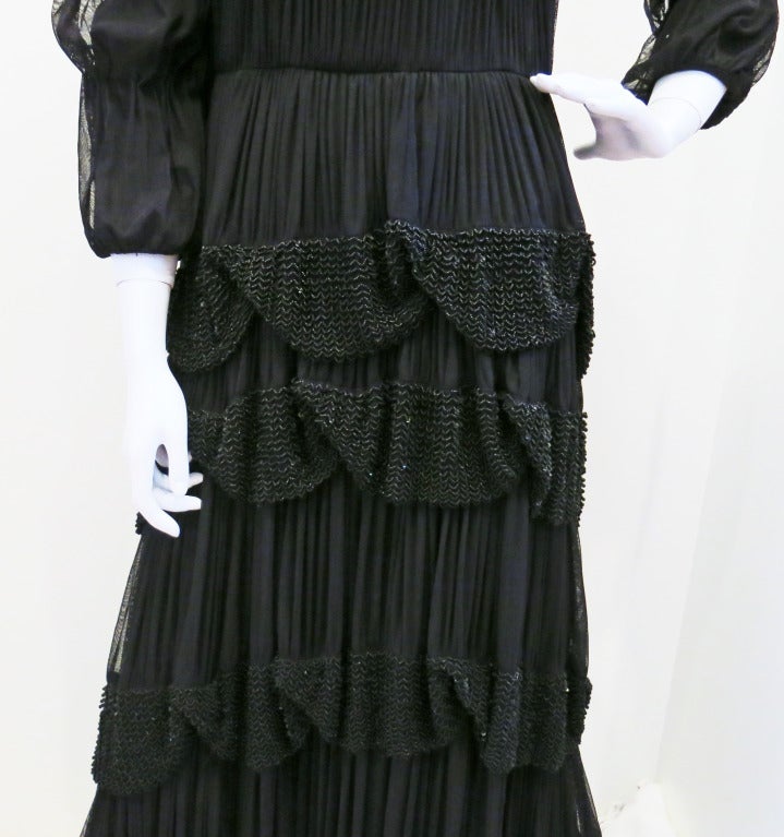 Cachet Black Beaded Layered Goth Gown For Sale 3
