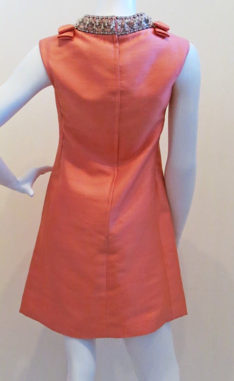 Women's Nat Allen Coral Pink Dress w Beaded Rhinestone Neckline