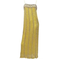 Ruth Roaman Lime Column Dress w Silver Beading and Sequins