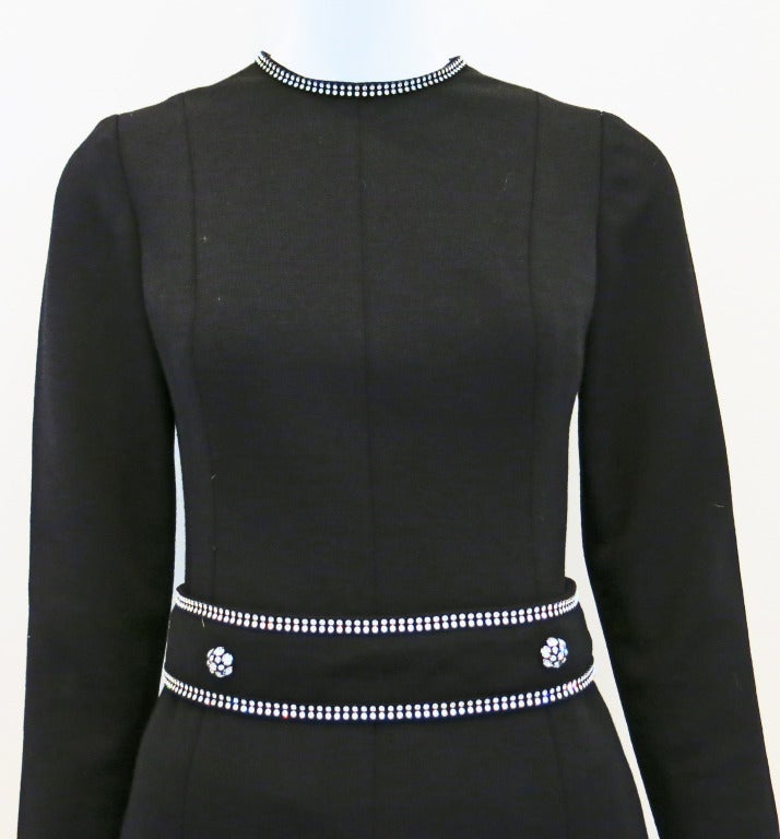 1960s Black Wool and Rhinestone Pant Suit w Belt at 1stdibs