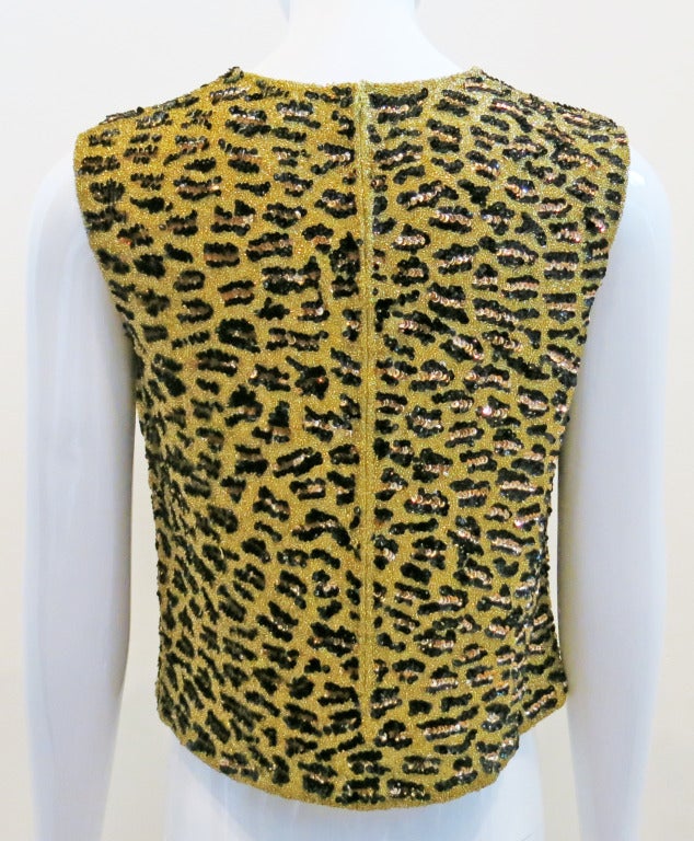 1960s Deep V Leopard Print Sequin Shell In Excellent Condition For Sale In Brooklyn, NY