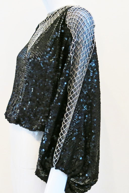 Harem/Gypsy Dolman Sleeve Blk Sequin w Silver Bead Evening Top