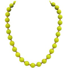 Vintage Miriam Haskell Lime Green Art Glass Necklace
