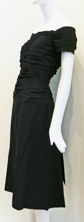 Please contact dealer prior to purchase for White Glove shipping options.

1950s Ruched Black Evening Dress