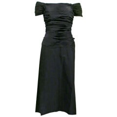 Vintage 1950s Rouched Black Evening Dress