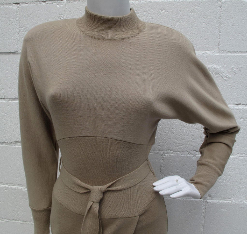 ANDREA JOVINE Mauve Moc Neck Form Fitting Knit Dress 1