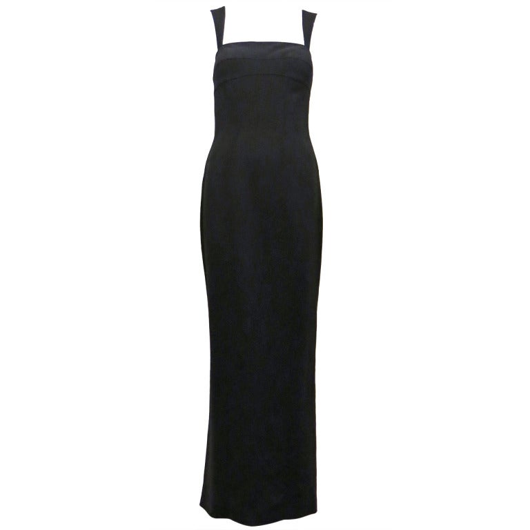 Thierry Mugler Black Body Con Full Length Dress, 1990s For Sale