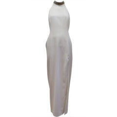 Vintage AJ BARI White Gown with Open Beaded Back