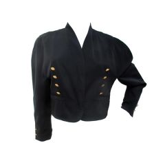 Vintage 1980s - MONDI - Cropped Black Military Jacket w. Gold Buttons