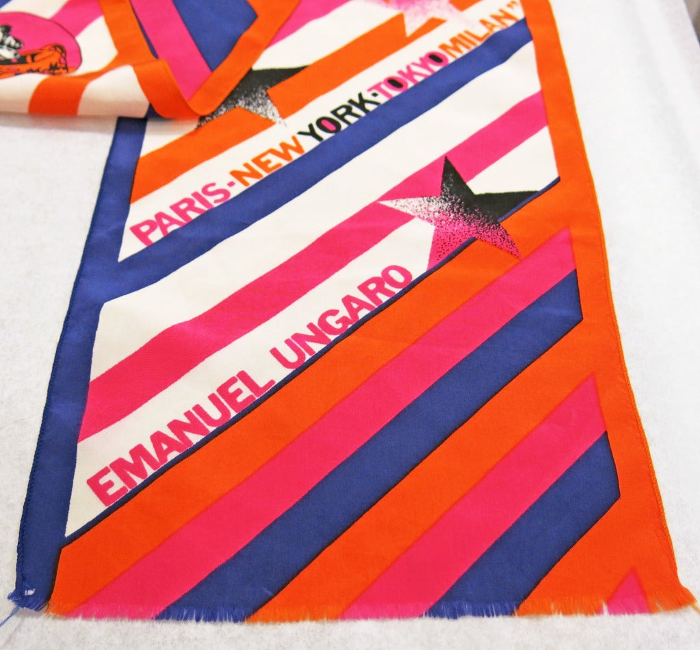 1980s Emanuel Ungaro 100% Silk Skinny Scarf In Excellent Condition In Brooklyn, NY