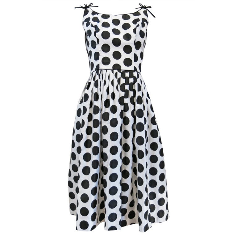 1950s Black and White Polka Dot Party Dress at 1stdibs