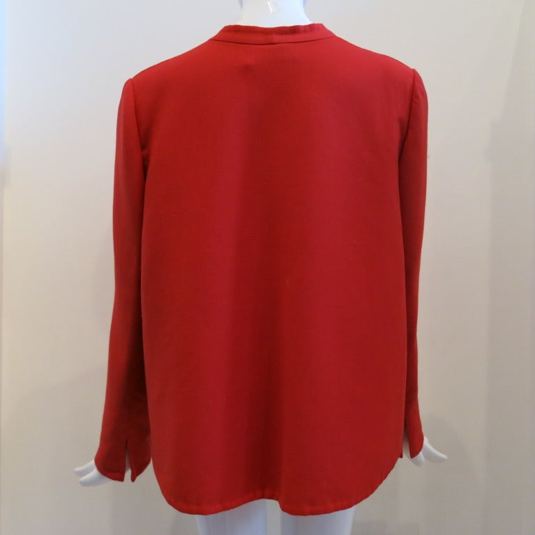 Women's 1980s Pauline Trigere Red Wool Short Coat with High-Low Hem