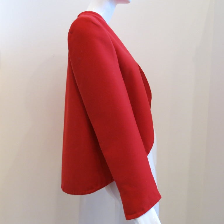 1980s Pauline Trigere Red Wool Short Coat with High-Low Hem 1