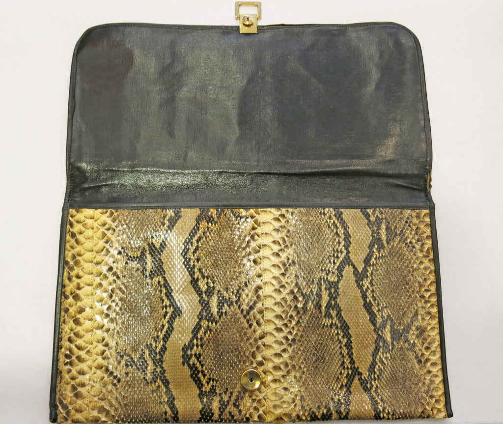 1950s Robert Bestien Python Skin Oversized Envelope Clutch with Gold Hardware In Excellent Condition In Brooklyn, NY