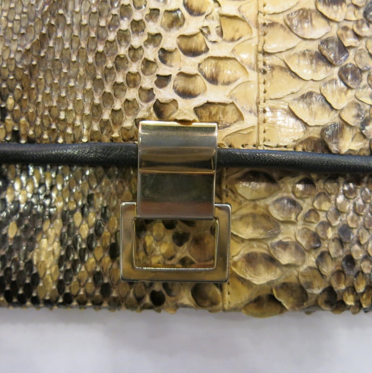 1950s Robert Bestien Python Skin Oversized Envelope Clutch with Gold Hardware 1