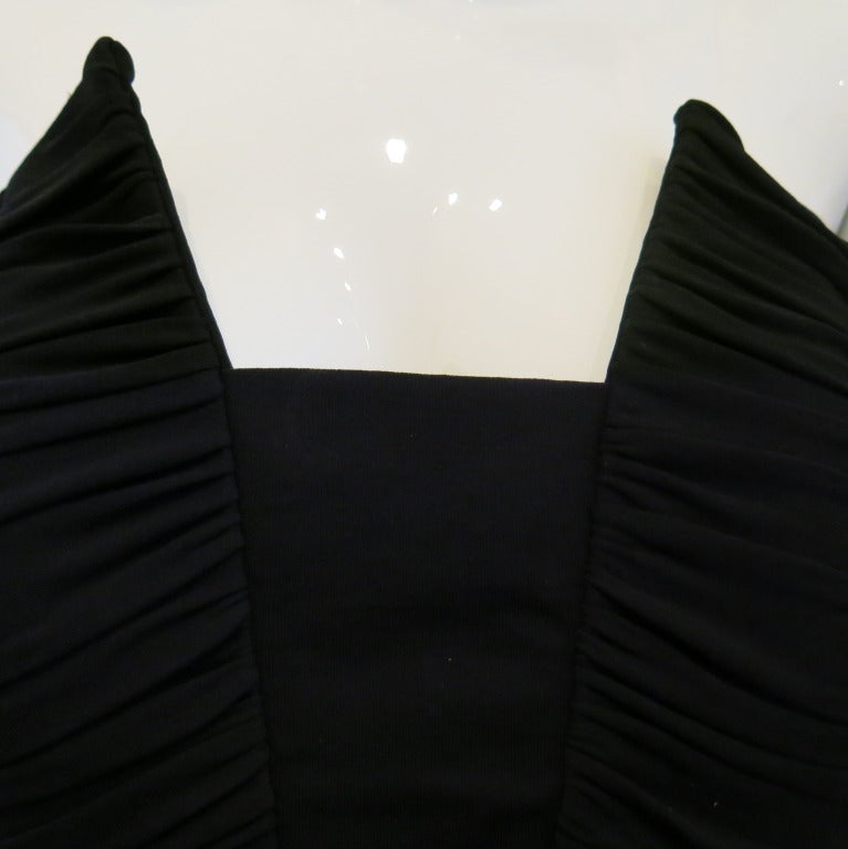 Richilene Black Column Gown with Asymmetrical Ruched Bodice In Excellent Condition For Sale In Brooklyn, NY