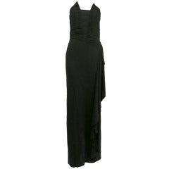 Vintage Richilene Black Column Gown with Asymmetrical Ruched Bodice