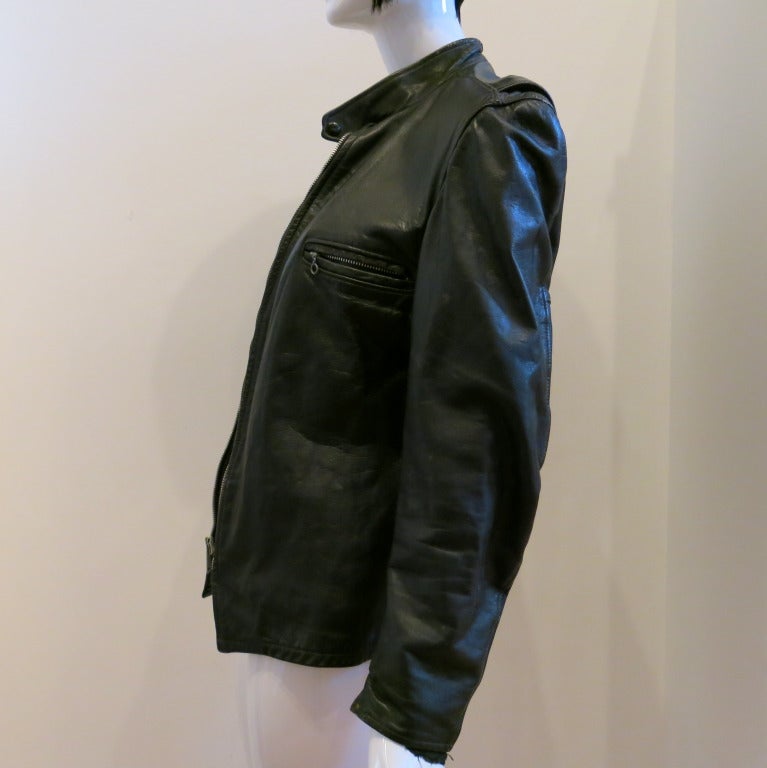 1960s Beck /Schott Men's Black Leather Cafe Jacket In Good Condition In Brooklyn, NY