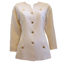 90s Chanel Boutique Cream Blazer with Gold Buttons