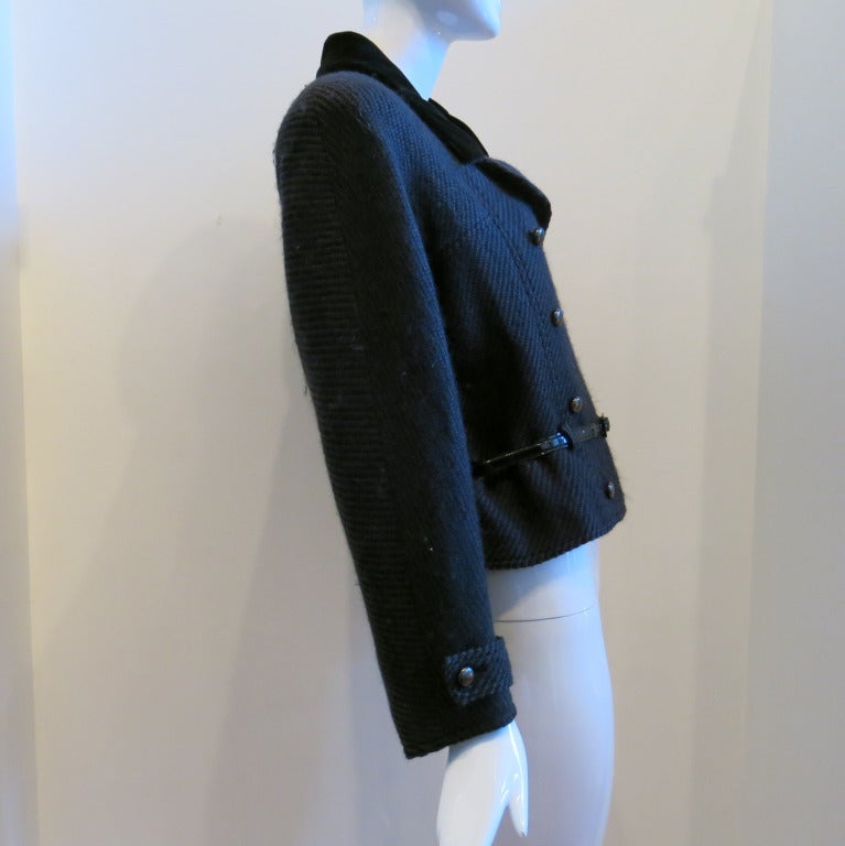 Chloé Tweed Jacket with Velvet Collar and Patent Leather Belt