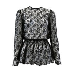 Guy Laroche Black Lace Long Sleeve Peplum Blouse