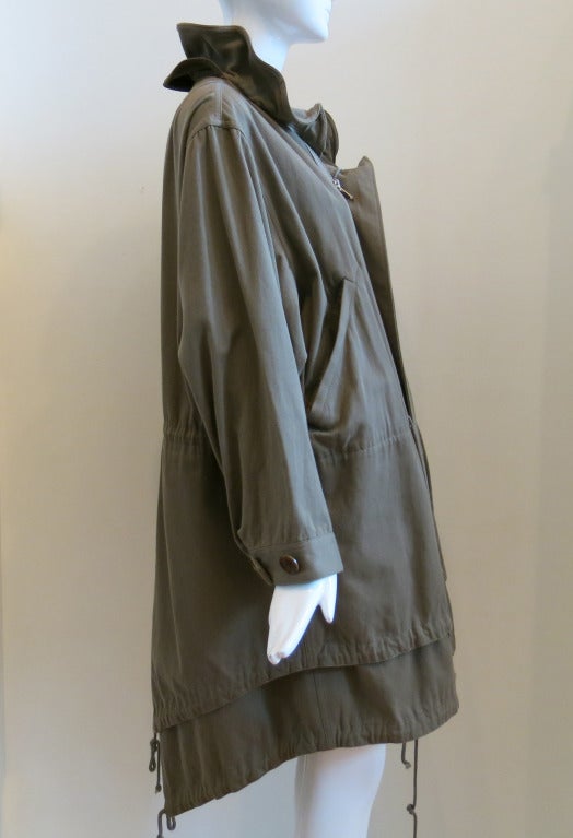 Yohji Yamamoto Army Green Anorak with Sculptural Collar In Excellent Condition In Brooklyn, NY