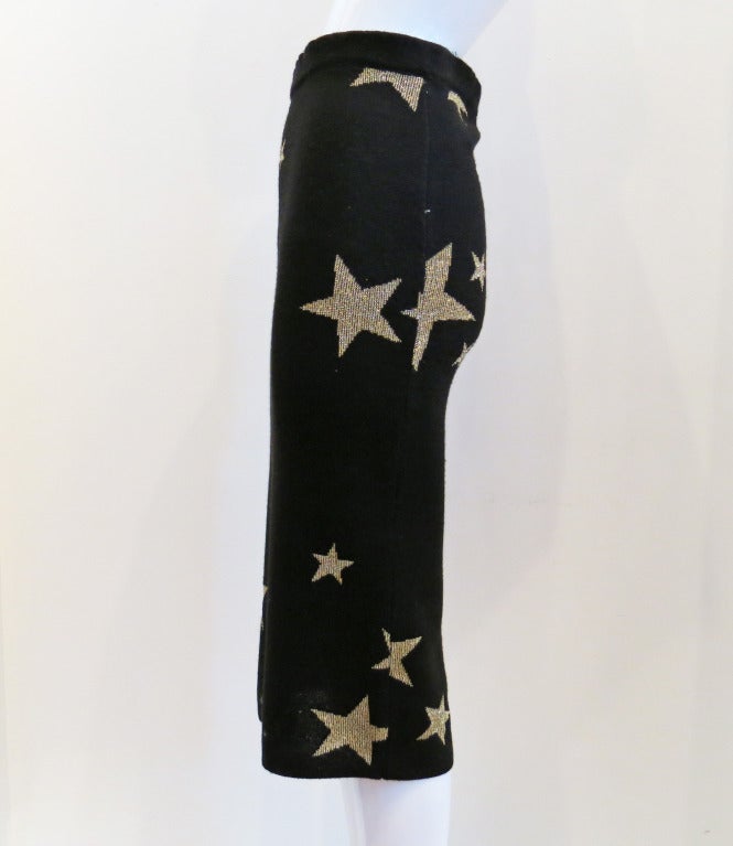 80s Kenzo Jungle BodyCon Midi Knit Skirt w/ Gold Lurex Stars In Excellent Condition In Brooklyn, NY