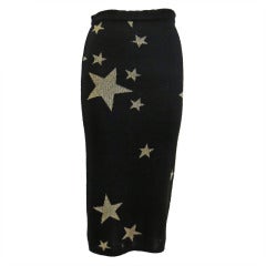 80s Kenzo Jungle BodyCon Midi Knit Skirt w/ Gold Lurex Stars